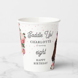 Horse Birthday Theme Pink Floral Girl Cowgirl 紙コップ