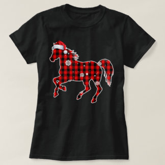 Horse Buffalo Plaid Santa Christmas Matching Tシャツ