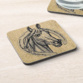Horse Cameo on Burlap コースター (左側)