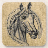 Horse Cameo on Burlap コースター (正面)