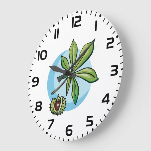 Horse Chestnut Leaf and Conker ラージ壁時計 (傾斜)