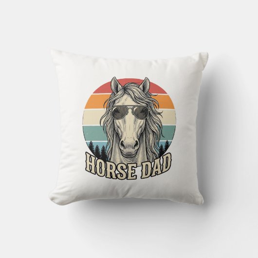 Horse Dad Vintage Sunset Engraving Vector Design_1 クッション (正面)