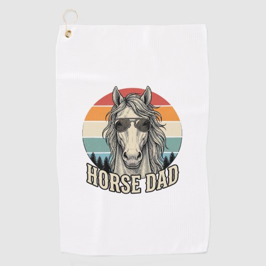 Horse Dad Vintage Sunset Engraving Vector Design_1 ゴルフタオル (正面)