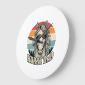 Horse Dad Vintage Sunset Engraving Vector Design_1 ラージ壁時計 (傾斜)