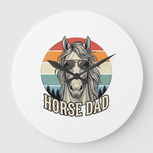Horse Dad Vintage Sunset Engraving Vector Design_1 ラージ壁時計 (正面)