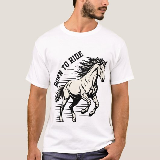 Horse Design – Born to Ride Dynamic Illustration Tシャツ (正面)