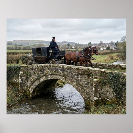 Horse-Drawn Carriage on Stone Bridge ポスター (正面)