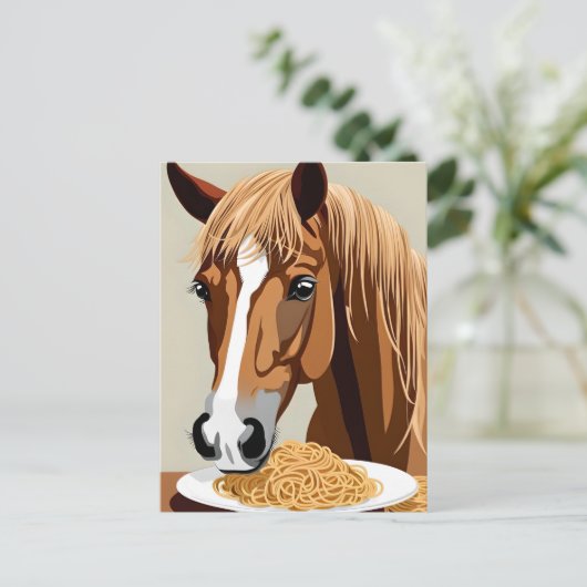 horse eating spaghetti ポストカード (スタンド正面)