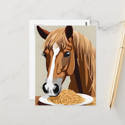 horse eating spaghetti ポストカード (正面/裏面インサイチュ)