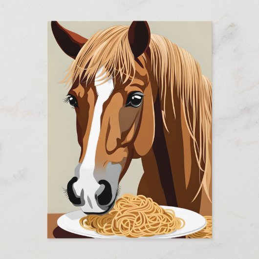 horse eating spaghetti ポストカード (正面)