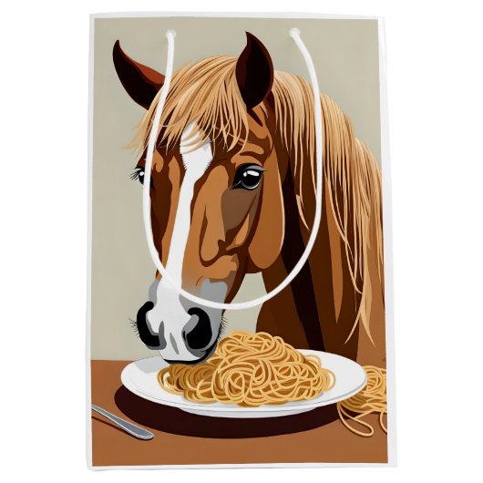 horse eating spaghetti  ミディアムペーパーバッグ (正面)