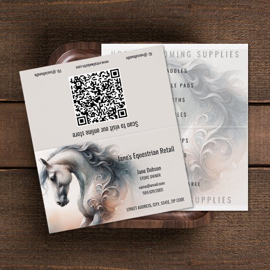 Horse Equestrian QR Code Folded Business Cards 名刺