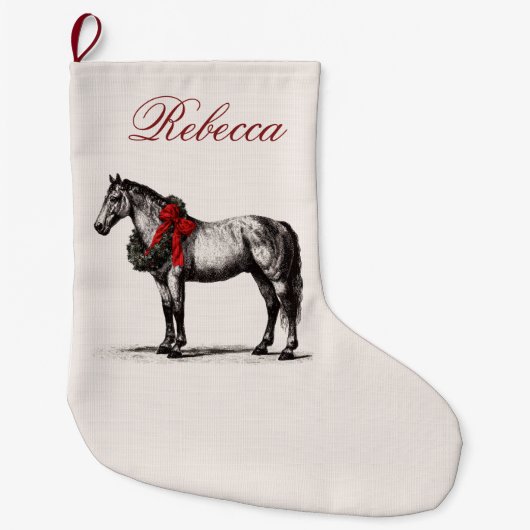 Horse Equestrian Vintage Style Elegant ラージクリスマスストッキング (正面)