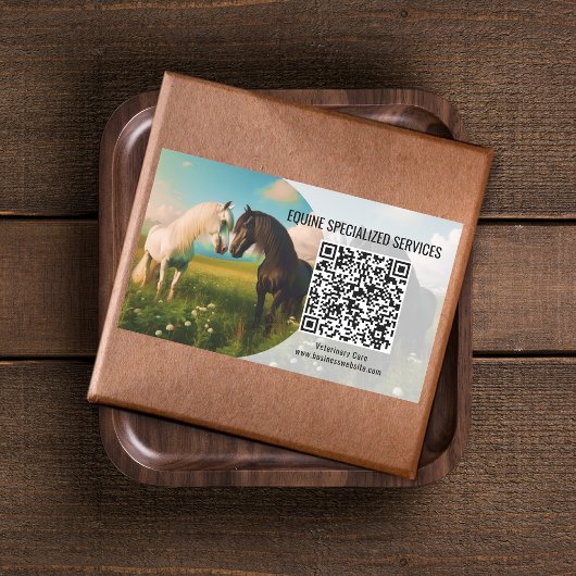 Horse Equine Business Stickers with QR Code 長方形シール