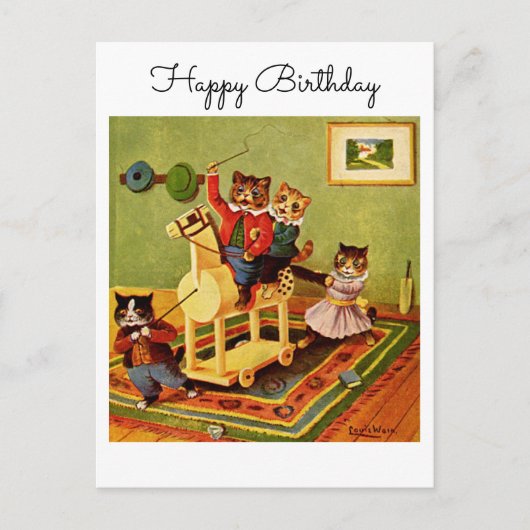 Horse Escapade Happy Birthday From a Cat Cavalry ポストカード (正面)