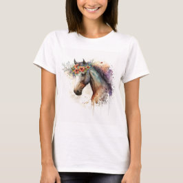 Horse face with flower wreath         tシャツ