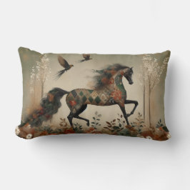 Horse Floral Harlequin Decor Cushion ランバークッション