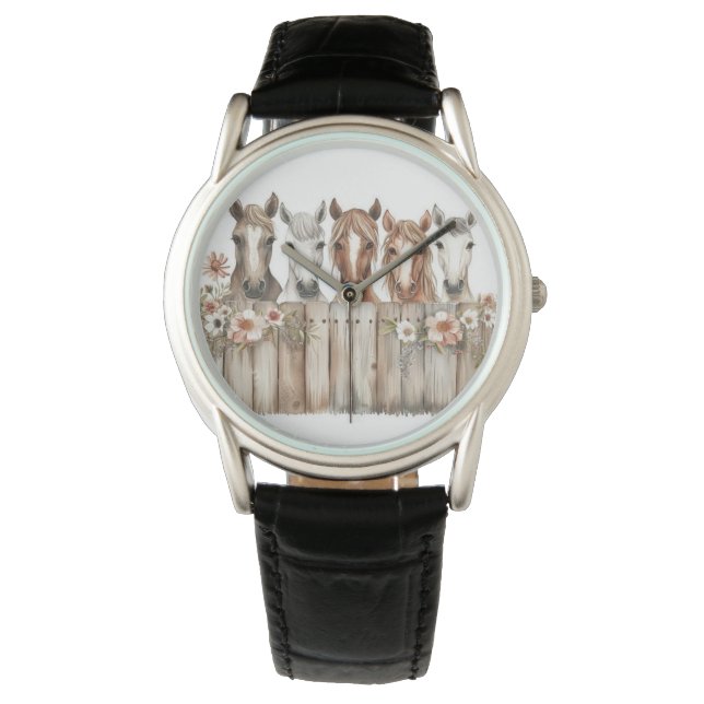 Horse Floral Watch – Whimsical Timepiece 腕時計 (正面)