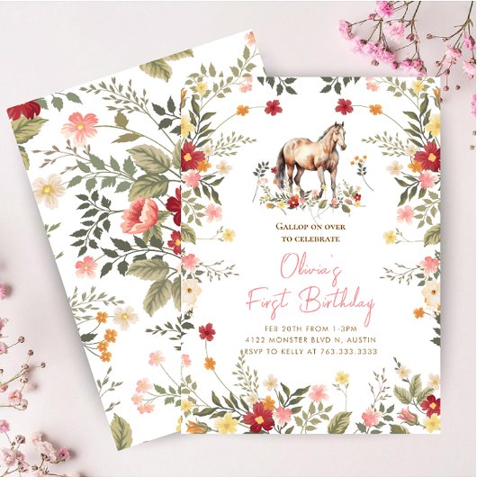 Horse Gallop on Girl 1st Birthday  招待状