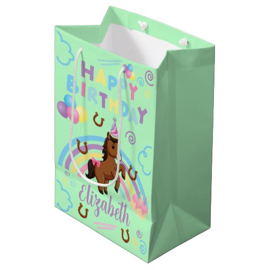 Horse Gift Bag in Green ミディアムペーパーバッグ (正面アングル)
