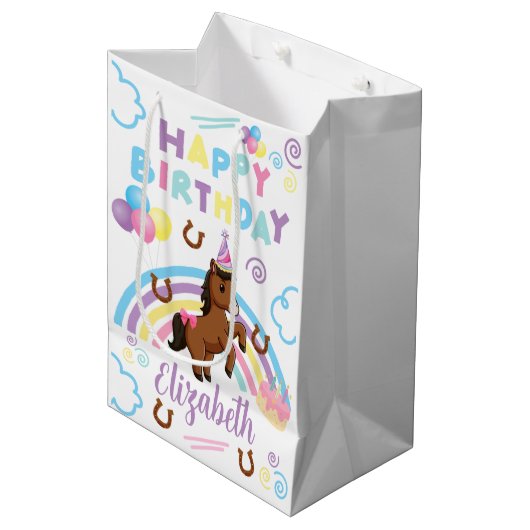 Horse Gift Bag in White ミディアムペーパーバッグ (正面アングル)