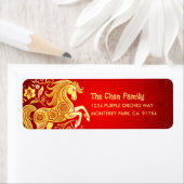 Horse Gold Foil Red Chinese Lunar New Year 2026 ラベル (インサイチュ)