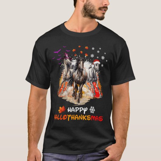 Horse Halloween And Merry Christmas Happy Hallotha Tシャツ (正面)