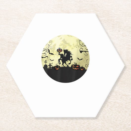 horse halloween headless horseman Pumpkin and moon ペーパーコースター (正面)
