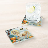 Horse Halloween With Pumpkin ガラスコースター (アングル)