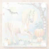 Horse Halloween With Pumpkin ガラスコースター (裏面)