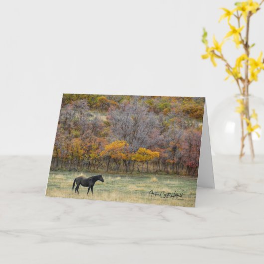 Horse In Fall カード (黄色い花)