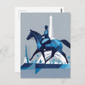 Horse in Paris Blues and Whites ポストカード (正面/裏面)