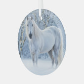 Horse in Snow Pretty Christmas Holiday ガラスオーナメント (正面左)
