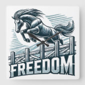Horse Jumping Over the Freedom Wall スクエア壁時計 (正面)