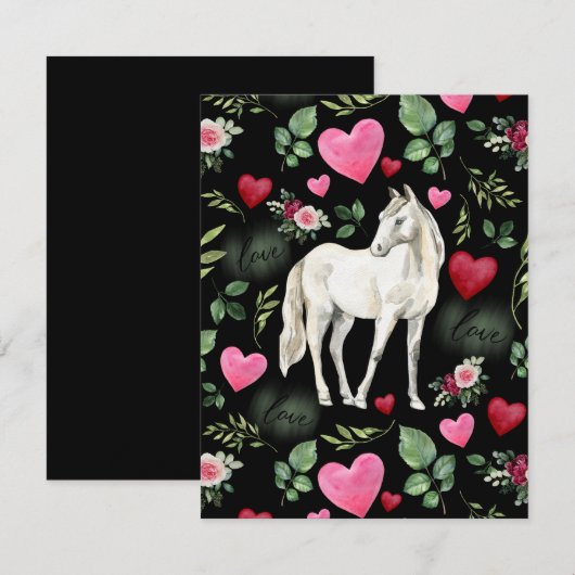 Horse Love Valentine’s Day Card in Black ノートカード (正面/裏面)