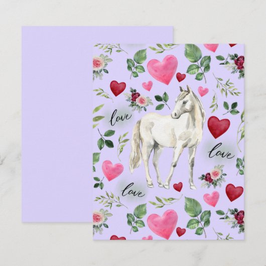 Horse Love Valentine’s Day Card in Purple ノートカード (正面/裏面)