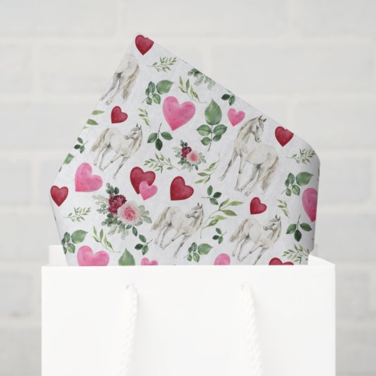 Horse Love Valentine's Tissue Paper in White 薄葉紙 (ギフトバッグ)