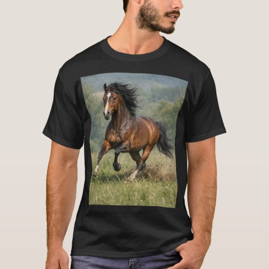 Horse Lover Gift Running Horse Style T-Shirt Men Tシャツ (正面)