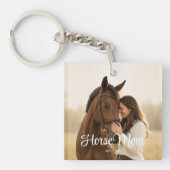 Horse Mom 設立 モダンスクリプト 写真 キーホルダー (正面)