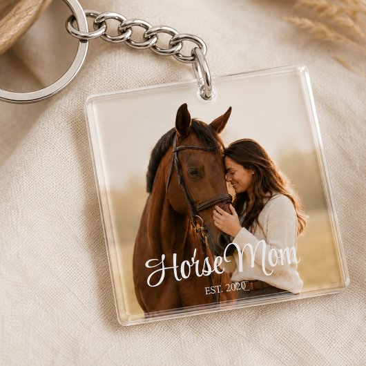 Horse Mom 設立 モダンスクリプト 写真 キーホルダー