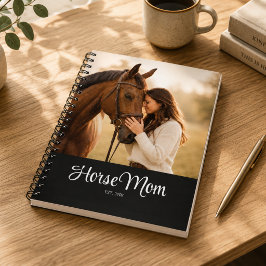 Horse Mom 誕生 ブラック モダン スクリプト 写真 ノートブック