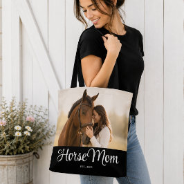 Horse Mom Established スクリプト ブラックフォト トートバッグ