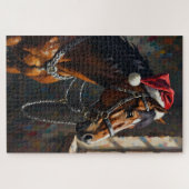 Horse Noble Chiaroscuro Christmas Stable Hat ジグソーパズル (横)