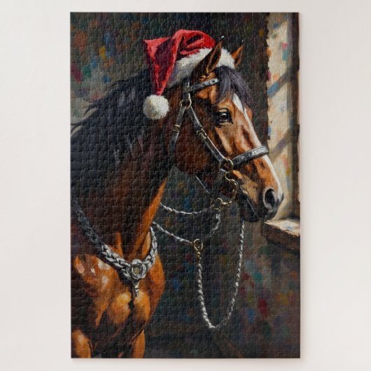 Horse Noble Chiaroscuro Christmas Stable Hat ジグソーパズル (縦)