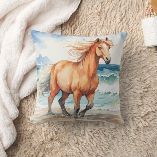 Horse on Beach クッション (ブランケット)