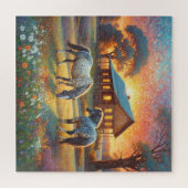 Horse on Farm Wildflower Meadow ジグソーパズル (横)