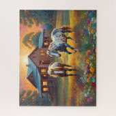 Horse on Farm Wildflower Meadow ジグソーパズル (縦)