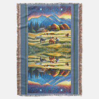 Horse on Farm Wildflower Meadow スローブランケット