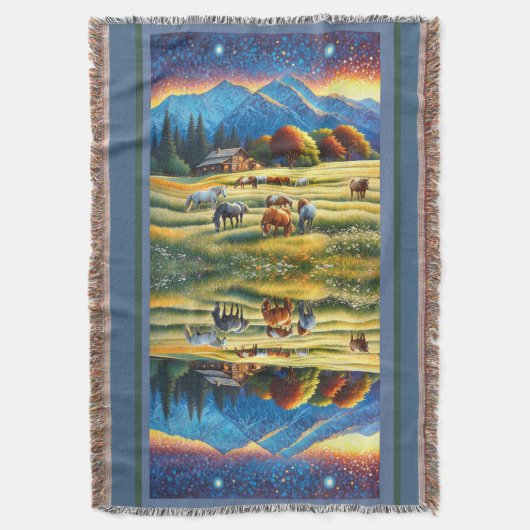 Horse on Farm Wildflower Meadow スローブランケット (正面縦)