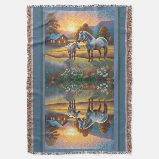 Horse on Farm Wildflower Meadow スローブランケット (正面縦)